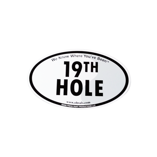 Oval magnet with '19th Hole' text on a white background